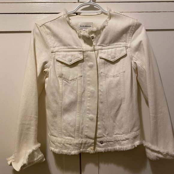 Club Monaco White Denim Frayed Jacket - Picture 7 of 12